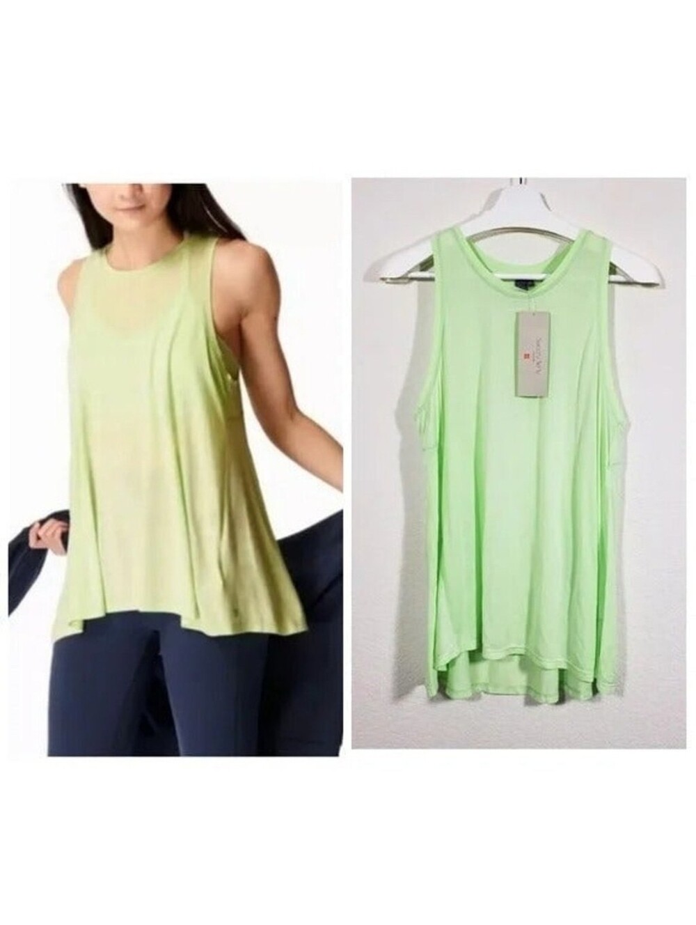 Sweaty Betty Eazy Peazy Lime Green Bamboo Viscose Relaxed Long Tank Top S NWT